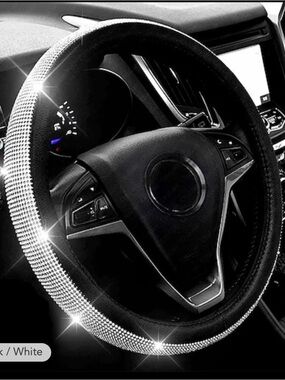 Diamond-Style White Steering Wheel Cover — Sparkling Accent for Cars